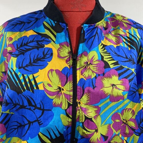 Retro 1980s silky bomber jacket zip front pockets 12 Impressions California USA - Picture 2 of 11